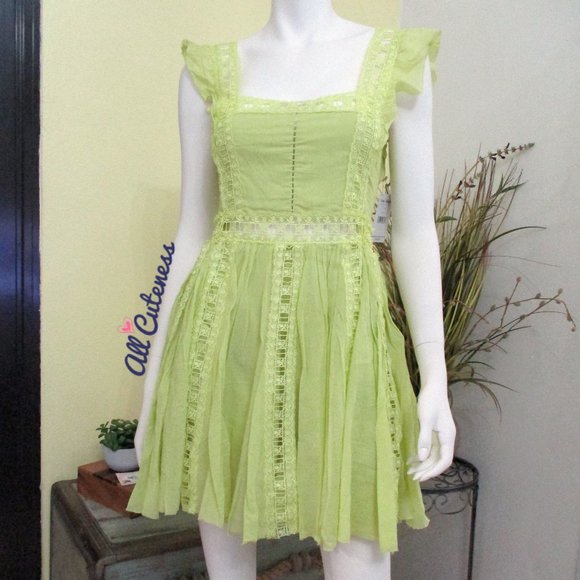 Free People Lime Lace Trim Dress Size S - Picture 1 of 9